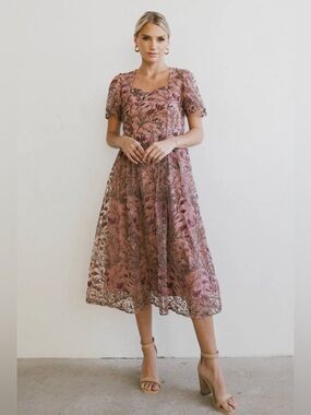 Bohme Floral Embroidered Pink Midi Dress XL